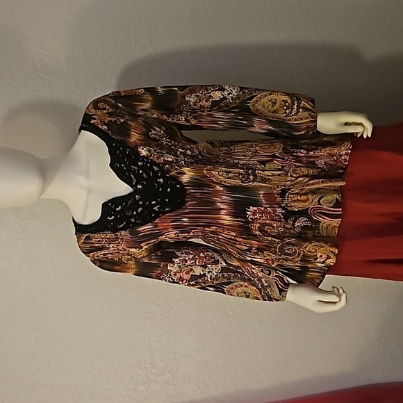 Vtg NEW YORK CITY Design Retro 1970s Paisley Metallic Crochet Peplum Poet Blouse - Picture 3 of 8